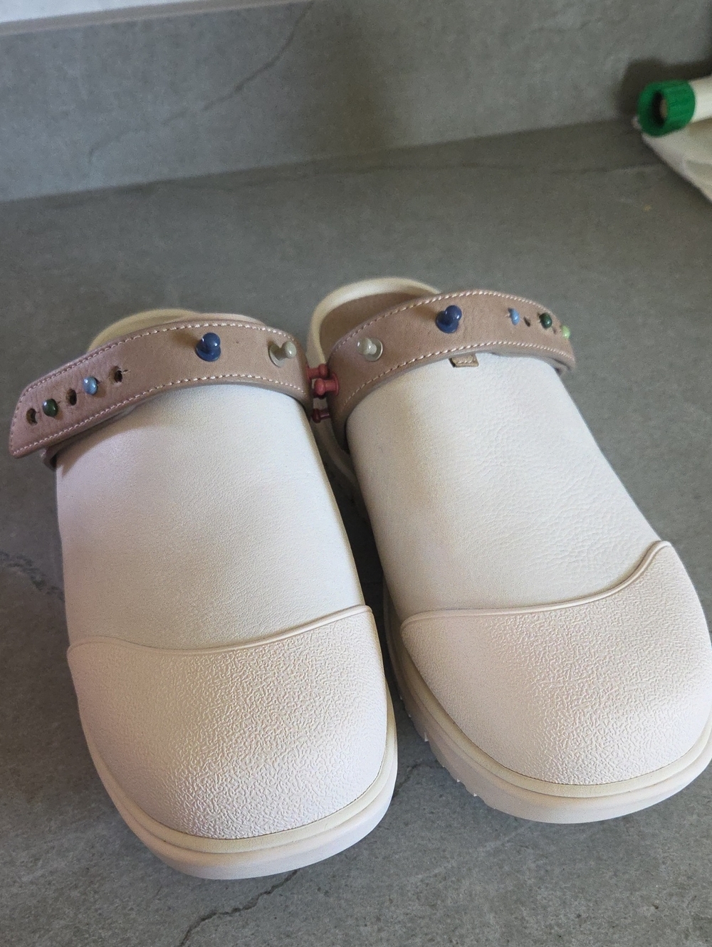 Cream Slip-On Mules with Pink Embellished Strap